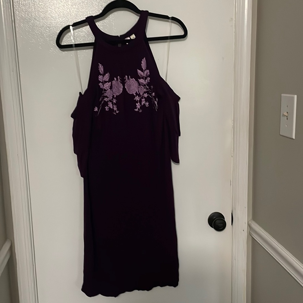 Francesca’s medium purple off the shoulder dress
